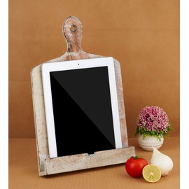 Wedding Gift Wooden Cookbook Stand Recipie Book Holder for Cooking Chopping Board Style Foldable Easel for Kitchen Text Book Tablet L 9.5 x B 1.5 x H 14 inches (White)