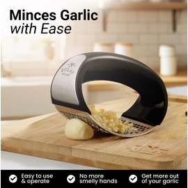 Zulay Kitchen Stainless Steel Garlic Press Rocker Set - Premium Garlic Mincer Garlic Crusher - New Innovative Garlic Crusher with Peeler and Scraper - Comfortable Grip (Black)