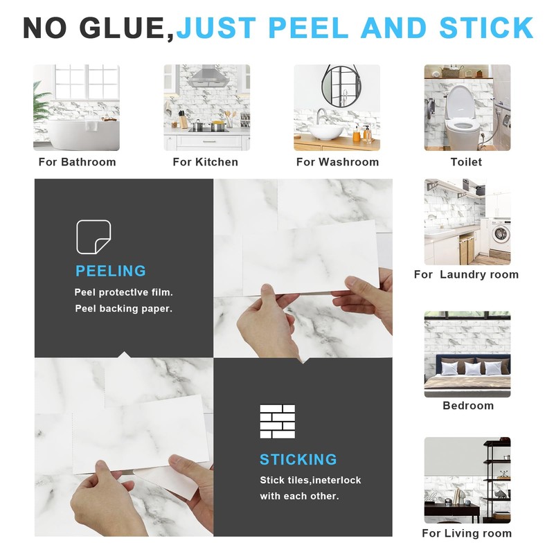 URCOLOR 32-Piece Peel and Stick Backsplash Wall Tile, 4"x 8"