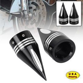 Unbranded Black Cut Spike Front Axle Nut Covers For Harley Street Electra Glide Softail US