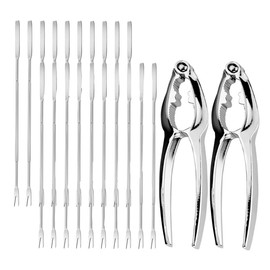 Biluer Seafood Tool Set, 20 Pieces Seafood Forks Lobster Forks and 2 Pieces Nutcracker Nut Opener Walnut Cracker for Lobster Crab Shellfish Nuts