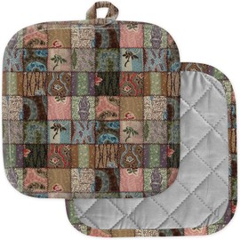 [Pack of 2] Pot Holders for Kitchen, Washable Heat Resistant Pot Holders, Hot Pads, Trivet for Cooking and Baking (Country Patchwork Quilt)