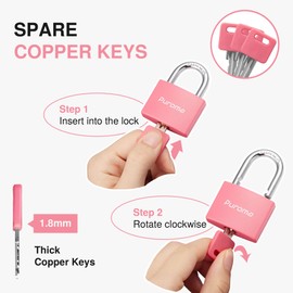 Puroma Lock Keyed Padlock, 2 Pack Aluminum Locks with 3 Keys Alike, 1.1 Inch Locker Lock 43mm Small Padlocks for Gate, Fence, Shed, Toolbox, School Gym Locker (Pink)