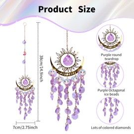 GOZINA Sun Catcher, Crystal Suncatcher, Wind Chimes, Rainbow Sun Catcher Window Crystals, Fire Moon Crystal Window Decoration, Suitable for Family and Outdoor Use (1, Amethyst)