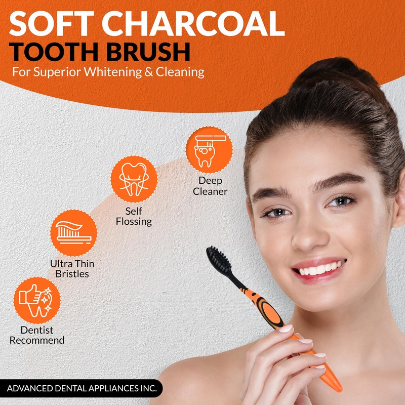 Advanced Oral Care Charcoal Toothbrush 5 Pack Soft Bamboo Bristle