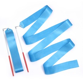 KINBOM 2pcs Dance Ribbons, 78.7 Inch Long Twirling Dancing Ribbon Gymnastics Ribbon Streamers for Kids Artistic Dancing Training Party, with Ribbon Dancer Wand (Sky Blue)
