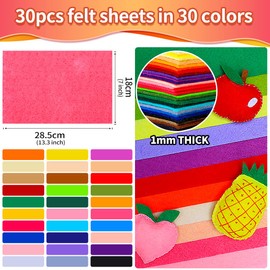 IOOLEEM Multi-Colored Felt Sheets, 30pcs 7"x11.3" (Close to A4 Size - 18x28.5 cm), Pre-Cut Felt Sheets for Crafts and Sewing