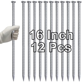 VVOKGO 16 Inch Rebar Stakes Metal Asphalt Anchoring Spikes Ground (12pcs), 1/2 Inch Diameter Galvanized Landscape Anchors Heavy Duty for Speed Bump, Handicap Threshold Ramps, Parking Limits Curb, Tarp