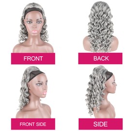 CINHOO Drawstring Ponytail Deep Wavy Ponytail Hair Extension for Black Women Silver Gray Hair Extensions Synthetic 14inch Drawstring Curly Wavy Ponytail Clip in Extension for Women (Gray#)