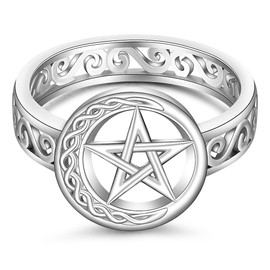 Talonior Pentagram Pentacle Ring for Women Celtic Knot Moon Star Witch Pagan Ring Silver 925 Wiccan Pentagram Jewelry Protection Amulet Mothers Day Gifts Size 8