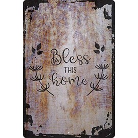 Wall Art Tin Sign Bless This Home Flowers Happy Life Thankful For This Life Beige Home Decor Funny Gift 12 x 8 Inch