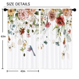Laifzere Spring Floral Curtains, Rustic Flower Window Curtains 42x63 Inch for Bedroom Living Room Decor, Farmhouse Botanical Plant Colorful Wildflower Window Drapes Treatment Draperies (2 Panels