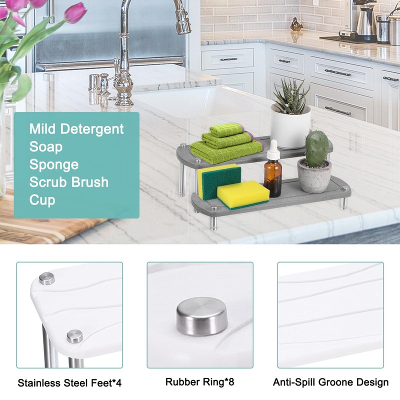 QUARKZMAN 2-Tier Instant Dry Sink Organiser, Kitchen Sink Caddy Sponge