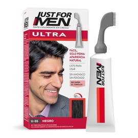 Just For Men Ultra Tinte para Canas Negro U55, Combina Perfectamente con tu Color de Cabello, Cepillo de Fácil Aplicación, 35g