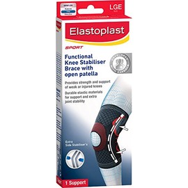 Elastoplast Sport Functional Knee Stabiliser Brace with Open Patella - Size Large (1 Pack) | Compression Knee Guard | Supports Weak & Injured Knees | Adjustable Design | Breathable Material