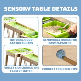 Kids 3 Sets Rushing River Falls Sensory Table, Wood Sand Table Playset for Kids, Outdoor Wooden Toy Play Water Table Set for Boys and Girls, Picnic Table for Outdoor Backyard Splash Table (Natural3)