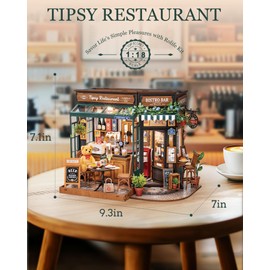 Rolife Model Kit Tipsy Restaurant DIY Miniature House Kit Miniature Café Dollhouse Model Kit Doll House Home Decoration Birthday Gift for Children and Adults