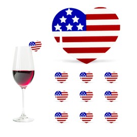 10Pcs Drink Markers, Acrylic Drink Tags Bow themed Party Favors, Coquette Birthday Wedding Cocktail Party Decorations Party Accessories (Love flag)