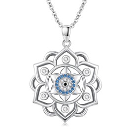 Midir & Etain Evil Eye/7 Chakra Flor de la Vida Collar de Plata de Ley 925 Mandala Colgante Collar de Protección Joyería Regalos de Meditación para Mujeres y Hombres, 22*22 mm, Plata esterlina, Sin