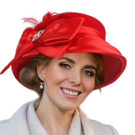 Women 100% Wool Winter Felt Hat Wide Brim Cloche Church 1920s Vintage Hats(Z015-Red)