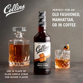 Collins Brown Sugar Syrup - Simple Syrup for Cocktails, Brown Sugar Coffee Syrup - Cocktail Syrup 32oz Set of 1