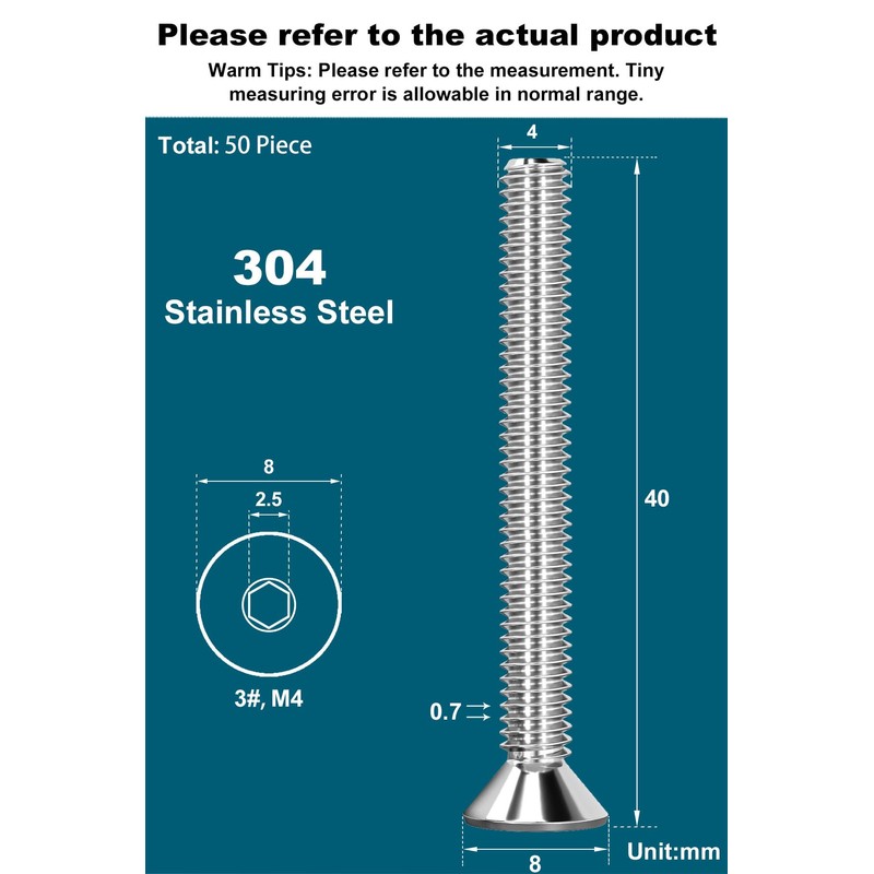 Drenky M4 X 40mm Screws, M4 Socket Screws 50 Pcs