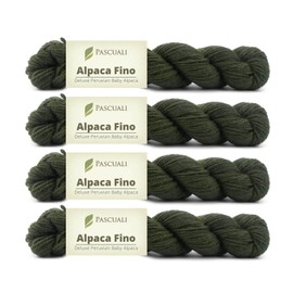 PASCUALI Alpaca Fino Knitting Wool 100% Alpaca Wool (Baby Alpaca) Baby Alpaca Wool for Knitting and Crocheting, Set: 4 Strands, 200 g, Colour: Moss Green 48