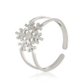 kkjoy Snowflake Ring Stainless Steel Adjustable Winter Fashion Open Finger Rings Christmas Party Jewelry for Women