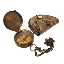 The New Antique Store - Antique Brass Compass Nautical Pocket Backpacking Compass Leather Case Vintage Camping Hiking Direction Marine Graduation Confirmation Day Engravable for Men Quality TravelThe New Antique Store - Antique Brass Compa...