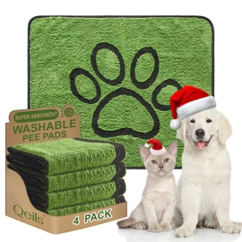 Qeils Reusable Dog Pee Pads, 4 Pack Super Absorbent & Leakproof Washable Puppy Pads with Soft Green Top Layer, for Potty Training, Crates, Couch, Car Seats & Pet Beds, 30"x 34"
