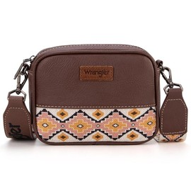 Wrangler Crossbody Bag for Women Aztec Mini Crossover Purse with Guitar Strap - Color: Brown,Coffee