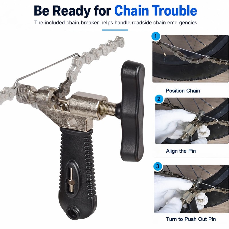 Bike Roadside Repair Kit with Mini Ratchet Tool, Chain Breaker