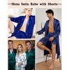 SWOMOG Men's Satin Robes with Shorts Lightweight Sleepwear Long Sleeve