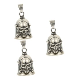 TEHAUX 3pcs Gothic Skull Pendant Necklace Vintage Decorative Bell Jewelry for Men Lightweight Motorcycle Bell Charm for Casual Wear Unique