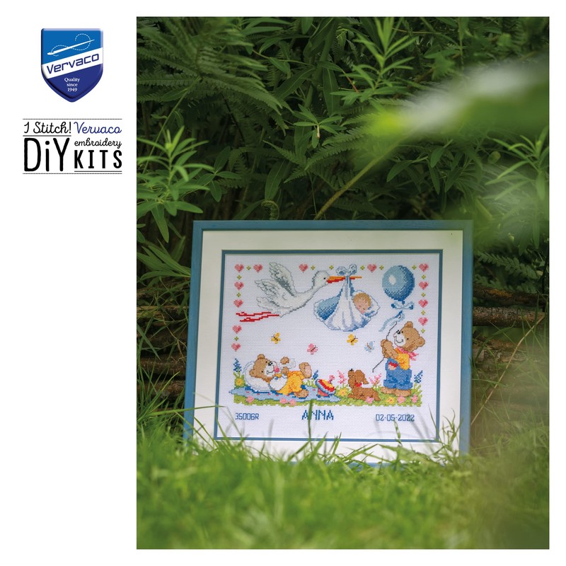 Vervaco Birth Record New Arrival Counted Cross Stitch Kit, Multi-Colour