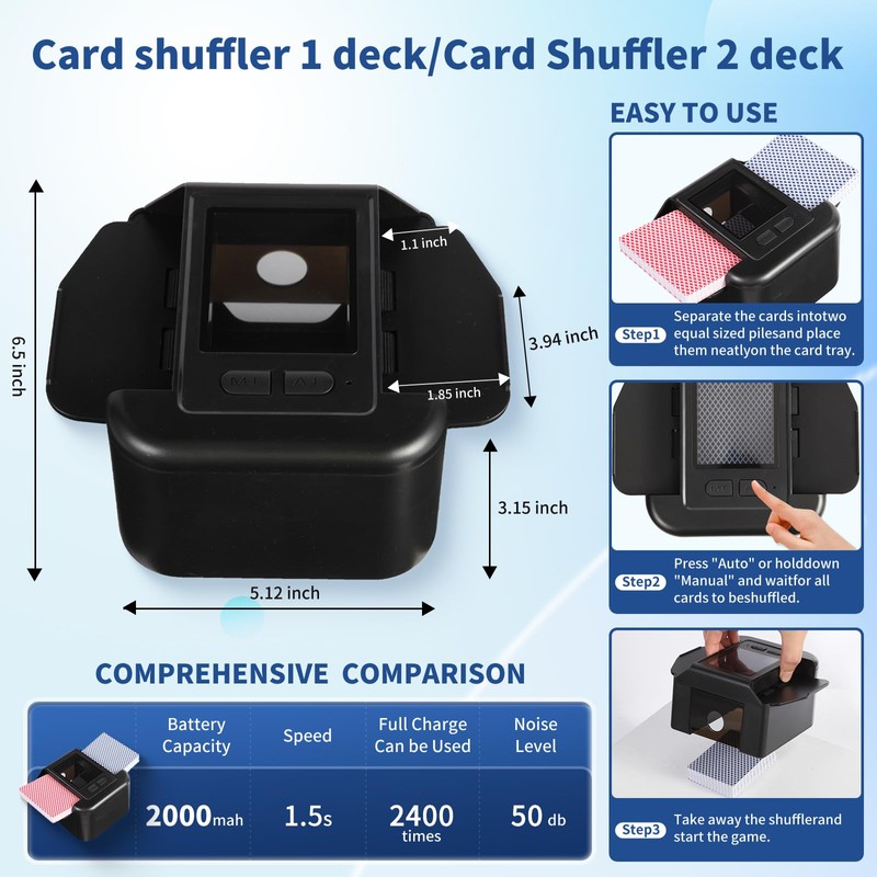 Lxjmcwio Rechargeable Automatic Card Shuffler for 2 Decks, 2000 mAh