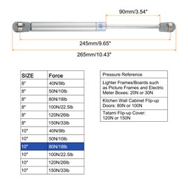 sourcing map 10 Inch 80N/18lb Gas Shock Strut Lift Support, Gas Spring for RV, Bed Floor, Hatch Door, TV Cabinet, Box Lid (Silver, Set of 4)