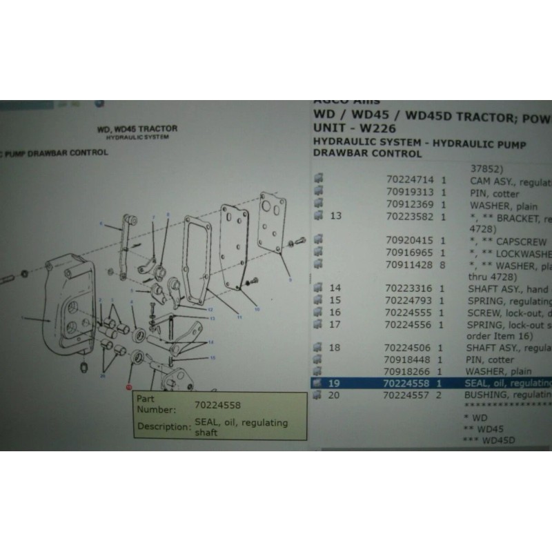 GENUINE Allis Chalmers Hydraulic Pump Control Shaft Seal WD WD45