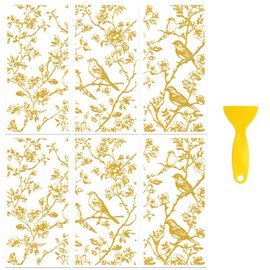 Peacoblue Gold Branches, Birds Rub On Transfers for Furniture 6"x12"