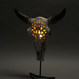 Zeckos Southwestern Style Steer Skull Resin Decorative Wall Sconce Or Table Accent Lamp with Removable Metal Stand & LED Bulb Western Décor - 11.5 Inches High