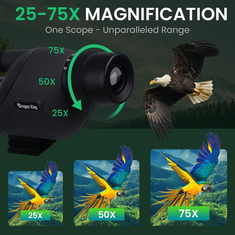 BIBIRE 25-75x60 HD Straight Spotting Scope with Tripod and Phone
