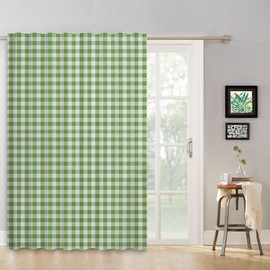 ggaimwf Sage Green Curtains for Bedroom Check Drape Curtains Gingham Plaid Vintage Window Treatment Country House Style Living Room Patio Hallway Room Divider Curtain Rod Pocket 107x160cm 1 Panel