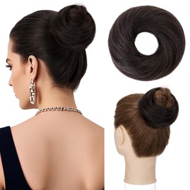 Hairro Hair Bun Extensions 100% Real Human Hair Messy Scrunchies Hairpiece Fake Donut Updo Bun Hair Piece for Women, Natural Black