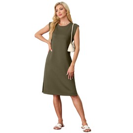 GRECERELLE Womens Summer Casual Loose Split Midi Sun Dress with Pockets (Large, Army Green)