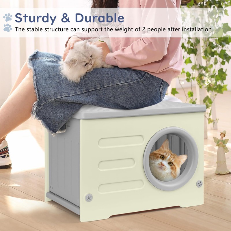 Plastic Cat House for Outdoor Indoor Use, Stackable Feral Cat