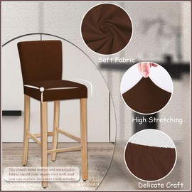 SHILV. HOME Stretch Removable Washable Dining Room Chair Covers, Bar Stool Covers, Bar Stool Chair Covers, Pub Counter Seat Cover (Coffee, Set of 4)