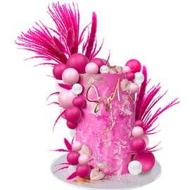 40 piezas de decoración para tartas de niña, color rosa intenso, decoración de bolas, colas de conejo, para bodas, cumpleaños, baby shower, suministros para fiestas