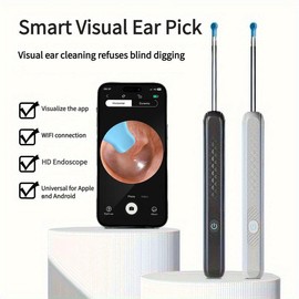 8-Piece Earwax Removal Kit with Camera, Light and 6 Ear Picks - Smart Rechargeable Ear Wax Cleaner with Lithium Battery, Formaldehyde-Free, Metal, Plastic and Silicone Construction - Safe and Easy-to-Use Home Ear Wax Removal Tool - Color: Black 8-in-1 Ea