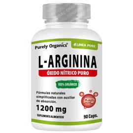 Purely Organics | L-Arginina 1200 mg | Precursor de Óxido Nítrico con Piperina para Mayor Absorción | 90 Cápsulas Veganas
