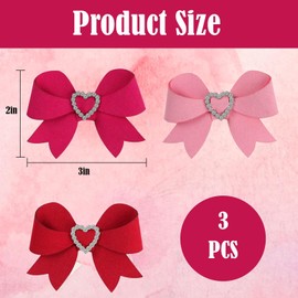 3pcs Pink Red Bow Hair Clips Hair Bows Rhinestone Heart Design Double Prong Hair Clips Bow Hair Barrettes Valentines Day Birthday Pink Red Hair Accessories for Women